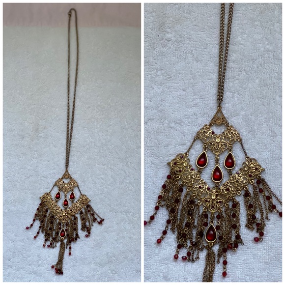 Vintage Jewelry - SOLDVintage Long red and gold crystal necklace